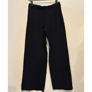 Zara Wide Leg Ribbed Drawstring High Rise Black Casual Lounge Pants Size L Large